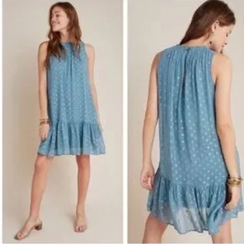 BNWOT stunning Anthropologie Natalie blue and silver midi dress size XS Vacation